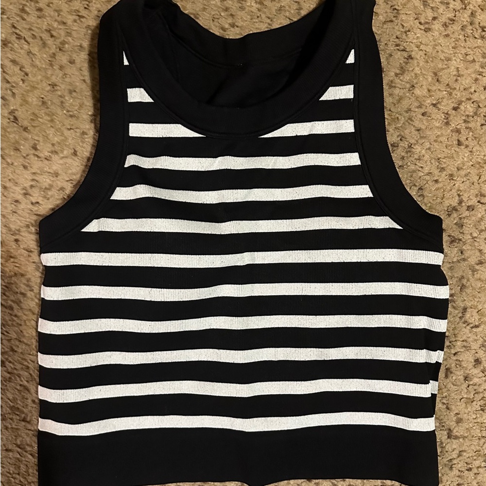 ZYIA. Black and White Striped Women's Sports Bra/Tank